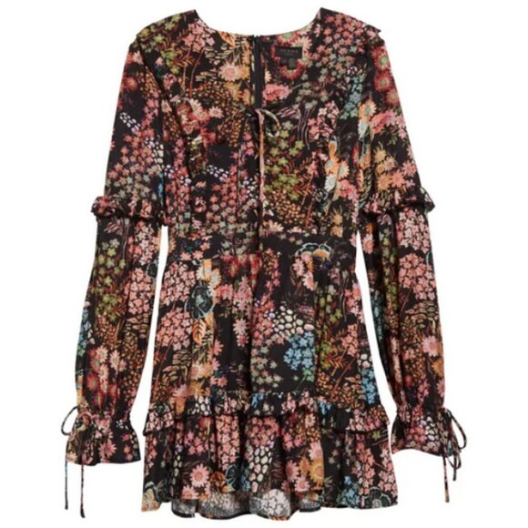 💕TED BAKER💕 Hendria Ruffled Crepe Mini Dress ~ Black Floral Print 4-6 US NWT - Picture 10 of 16
